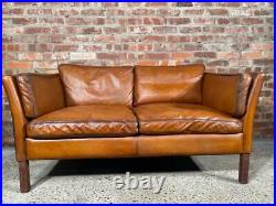 Vintage Stouby Danish 1970 Tan Coloured Two seater Mogensen Style Leather Sofa