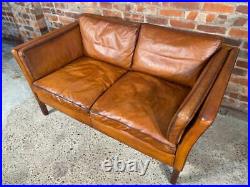 Vintage Stouby Danish 1970 Tan Coloured Two seater Mogensen Style Leather Sofa