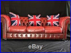 Vintage Traditional Handmade Chesterfield Style Leather Sofa 3 Seater Oxblood