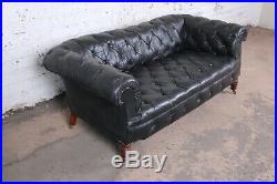 Vintage Tufted Black Leather Chesterfield Sofa, Circa 1960s