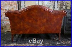 Vintage Tufted Button Chesterfield Sofa Loveseat Cigar Leather Brown Furniture