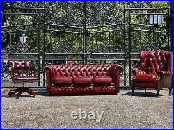 Vintage Tufted English Leather chesterfield Sofa Set