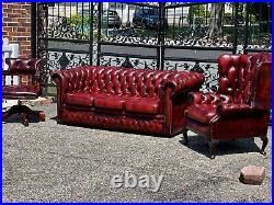 Vintage Tufted English Leather chesterfield Sofa Set