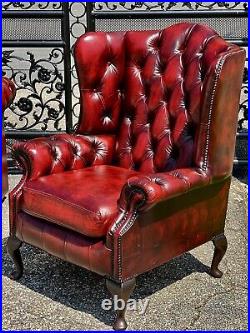 Vintage Tufted English Leather chesterfield Sofa Set