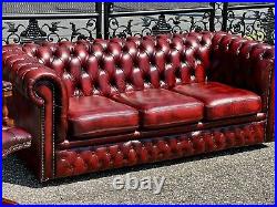 Vintage Tufted English Leather chesterfield Sofa Set