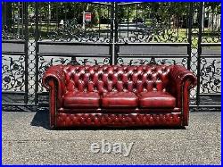 Vintage Tufted English Leather chesterfield Sofa Set