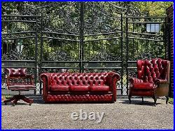 Vintage Tufted English Leather chesterfield Sofa Set