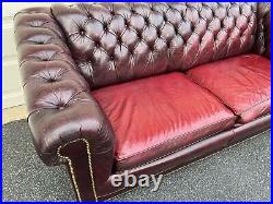 Vintage Tufted Leather Chesterfield Sofa Burgundy WithPull Out Bed NICE