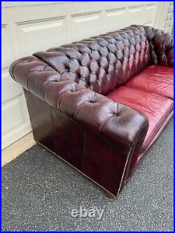 Vintage Tufted Leather Chesterfield Sofa Burgundy WithPull Out Bed NICE