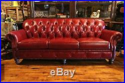 Vintage Tufted Leather Chesterfield Sofa Red Couch by Smith Brothers Furniture