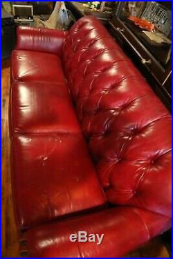 Vintage Tufted Leather Chesterfield Sofa Red Couch by Smith Brothers Furniture