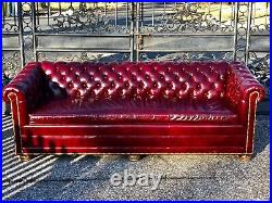 Vintage Tufted Leather Chesterfield Sofa in Ox Blood Red