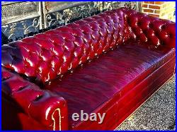 Vintage Tufted Leather Chesterfield Sofa in Ox Blood Red
