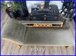 Vintage Tufted Velvet Chaise Lounge Fainting Couch Sage