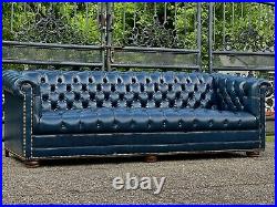 Vintage Tufted leather chesterfield Sofa By Leather Craft In Blue