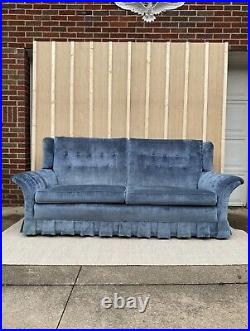 Vintage Two Cushion Couch French Blue Velvet In Excellent Condition