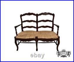 Vintage Two Seater Country French Style Settee withRush Seat & Stretcher Base