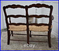 Vintage Two Seater Country French Style Settee withRush Seat & Stretcher Base