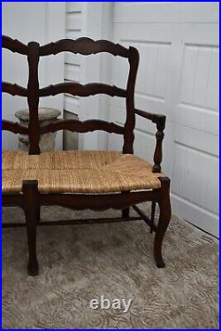 Vintage Two Seater Country French Style Settee withRush Seat & Stretcher Base