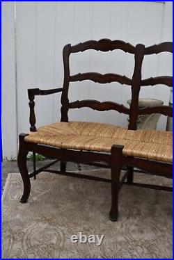 Vintage Two Seater Country French Style Settee withRush Seat & Stretcher Base