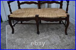 Vintage Two Seater Country French Style Settee withRush Seat & Stretcher Base