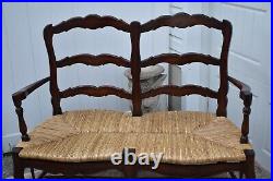 Vintage Two Seater Country French Style Settee withRush Seat & Stretcher Base