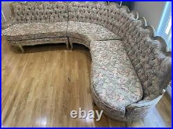 Vintage Victorian 3x Piece Sofa Couch Swoop Tufted Tapestry Carved Ornate