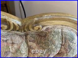 Vintage Victorian 3x Piece Sofa Couch Swoop Tufted Tapestry Carved Ornate