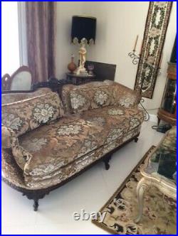 Vintage Victorian Carved Wood Upholstered Sofa Couch French