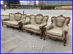 Vintage Victorian Italian French Sofa Settee Chair 3pc Living Room Carved Ornate
