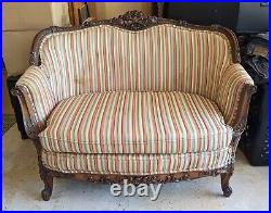Vintage Victorian Loveseat Settee Couch- Gorgeous Carved Wood Upholstered