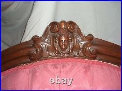 Vintage Victorian Loveseat and Chair with Carved Lady Heads