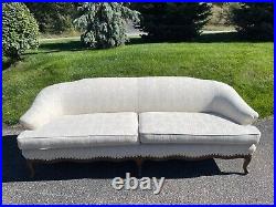 Vintage Victorian Sofa White Damask Fabric Wood Legs Local Pick Up Only