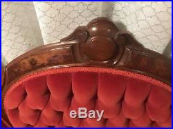 Vintage Victorian Style Carved Settee with Tufted Curved Back