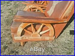 Vintage Wagonwheel Embossed Leather Couch & Rocking Chair Rustic Cabin Hunting
