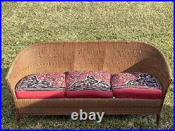 Vintage Wicker Couch Sofa Wood Frame withCushioned Seats Custom Covered RL