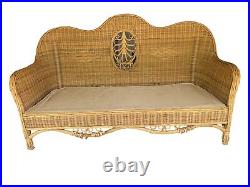 Vintage Wicker High back Sofa and Coffee Table (2pc Set)