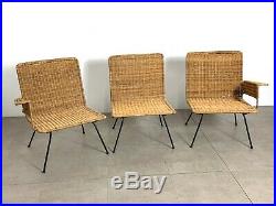 Vintage Wicker Iron Rattan Sofa Bench Chairs Van Keppel Green Mid Century Modern