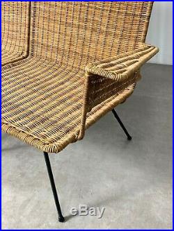 Vintage Wicker Iron Rattan Sofa Bench Chairs Van Keppel Green Mid Century Modern
