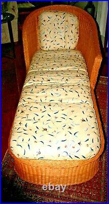 Vintage Wicker Rattan Bamboo Chaise Lounge Chair Settee