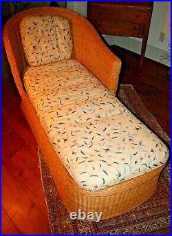 Vintage Wicker Rattan Bamboo Chaise Lounge Chair Settee