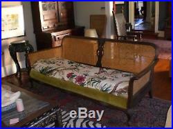 Vintage Wood Caned Sofa