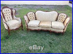 Vintage Wooden Carved French Sofa And Couch Kidney Style