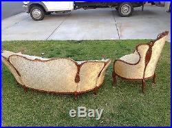 Vintage Wooden Carved French Sofa And Couch Kidney Style