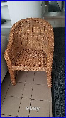 Vintage Woven Rattan Wicker Sofa, 2 chairs & coffee table and side table Boho