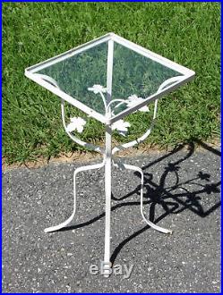 Vintage Wrought Iron Ivy Leaves Patio Table Plant Stand with Glass Top