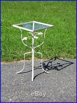 Vintage Wrought Iron Ivy Leaves Patio Table Plant Stand with Glass Top