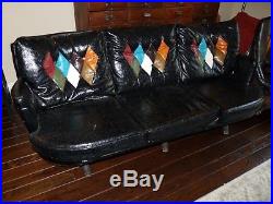 Vintage black vinyl whiskey bourbon barrel couch & chair 1970's retro diamond OH