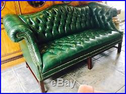 Vintage leather sofa tufted Chippendale
