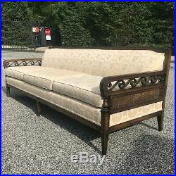 Vintage mid century James Mont style long sofa with carved wave form arms